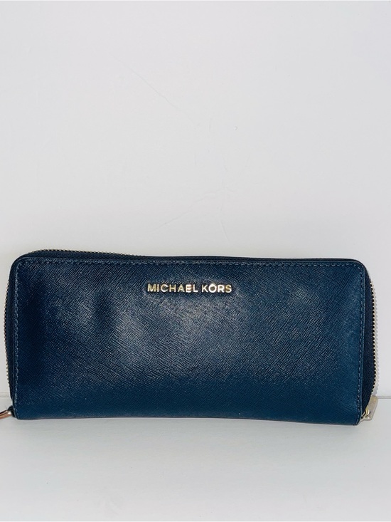 Michael Kors Handbags - MICHAEL KORS Navy Saffiano Zip Around Wallet Jet Set Pebbled Leather